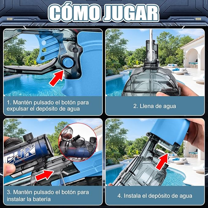 Pistola de Agua Eléctrica LED con Efecto Llama – Alta Presión y Velocidad para Batallas Épicas al Aire Libre