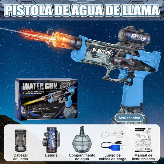 Pistola de Agua Eléctrica LED con Efecto Llama – Alta Presión y Velocidad para Batallas Épicas al Aire Libre